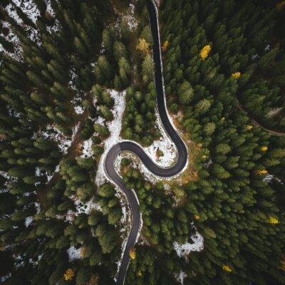 Bird's Eye View Of Roadway Surrounded By Trees